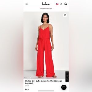 Lulu’s Chilled Out Cutie Red Jumpsuit, XL NWT